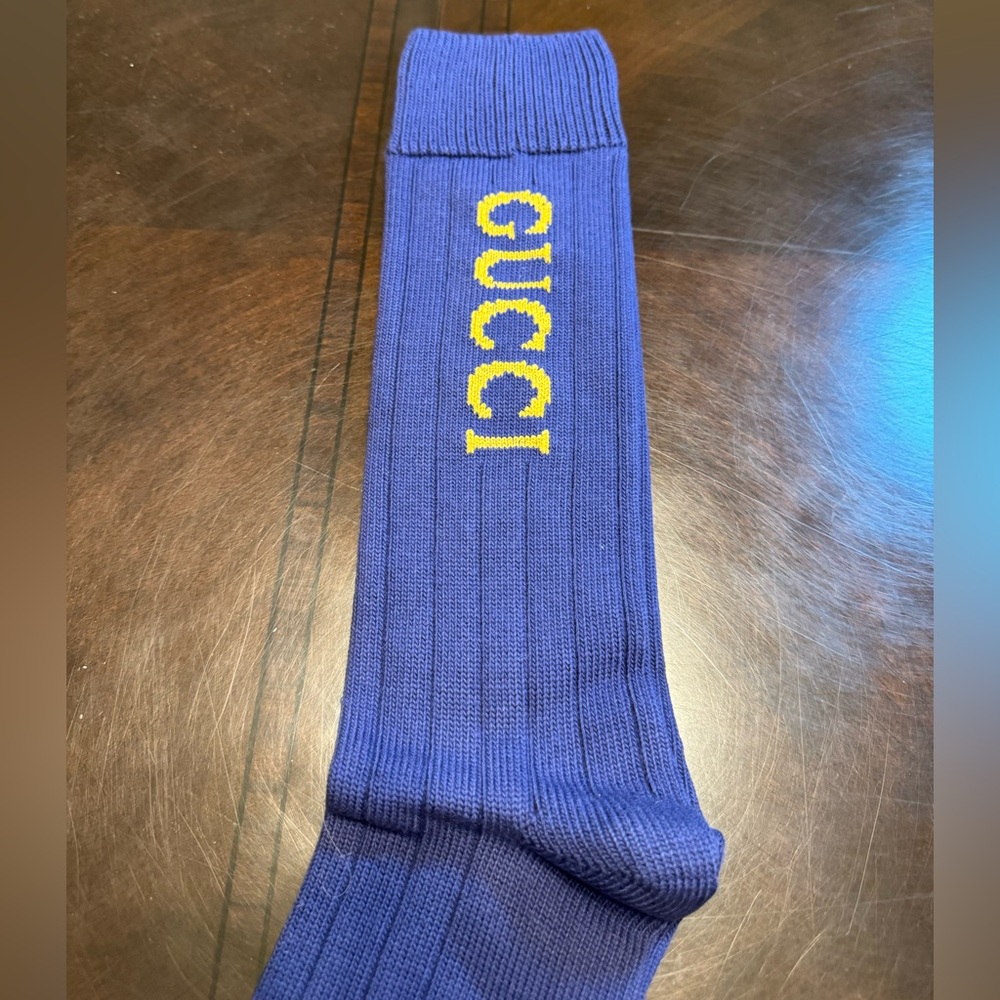 New Authentic Gucci Logo Socks Navy Size M - Picture 10 of 14